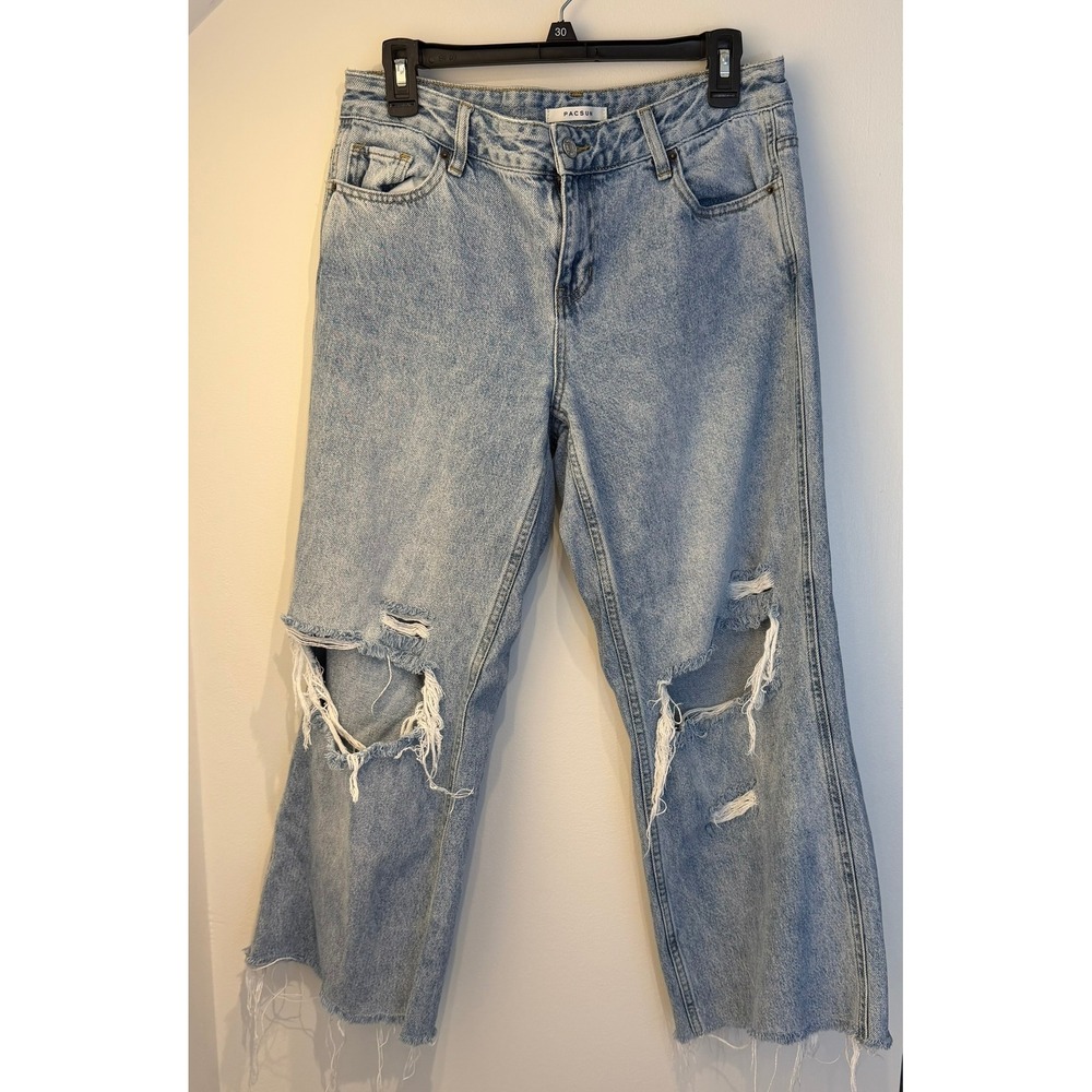 PacSun Light Wash Distressed Straight Leg Jeans Raw Hem Blue Size 30